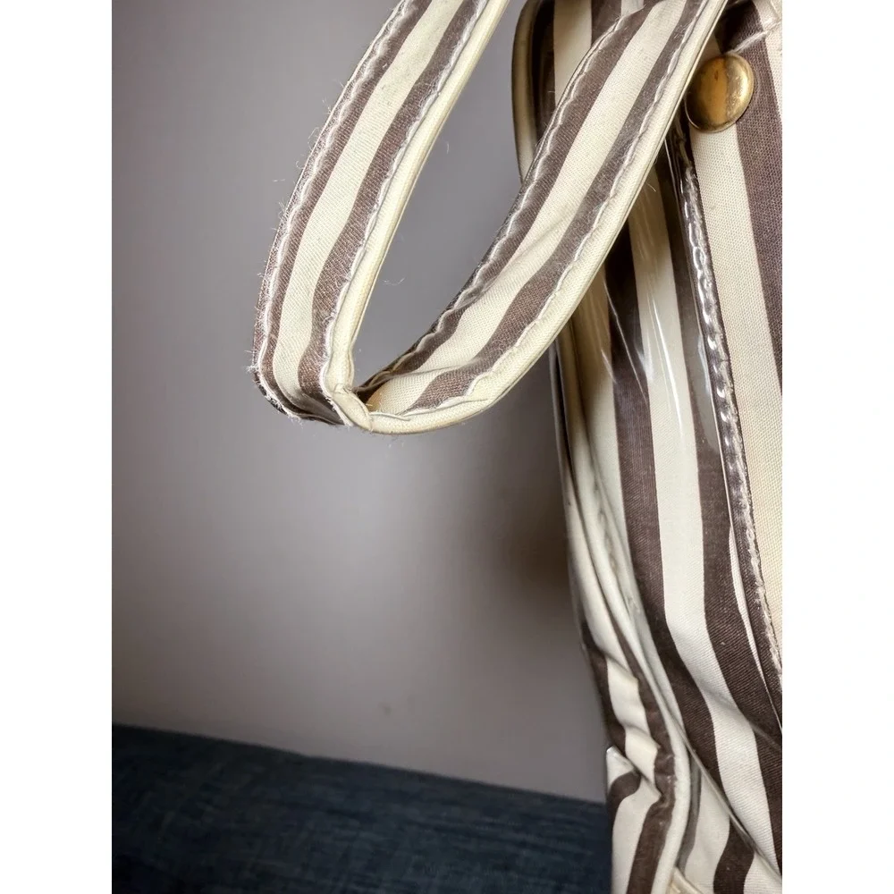 Vintage Henri Bendel Centennial Stripe Large Clear Vinyl‎ Makeup Bag 12 X 9 X 4